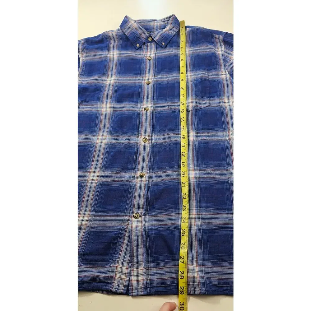 Standard fit cotton flannel plaid patriotic 4th of july button up warm L EUC